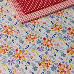 پارچه نخ پنبه گلدار زمینه سفید (B13)