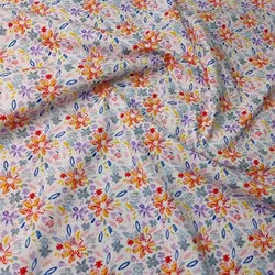 پارچه نخ پنبه گلدار زمینه سفید (B13)