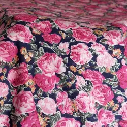 پارچه کتان نخ گلدار زمینه سرمه ای (F04)