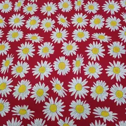 پارچه کتان نخ بابونه قرمز (F76)