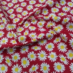 پارچه کتان نخ بابونه قرمز (F76)