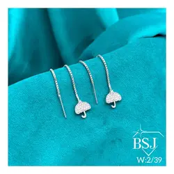 گوشواره آویز نقره طرح بخیه چتر BSJ-G478