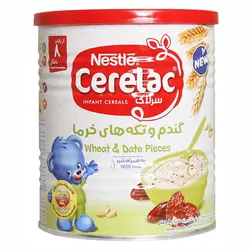 سرلاک گندم و تکه های خرما به همراه شیر نستله حجم 400 گرمی