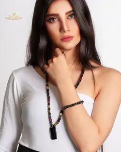 ست چشم ببر مولتی کالر+ مدال عقیق سیاه+ مهره ی سواروسکی