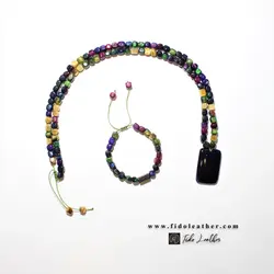 ست چشم ببر مولتی کالر+ مدال عقیق سیاه+ مهره ی سواروسکی