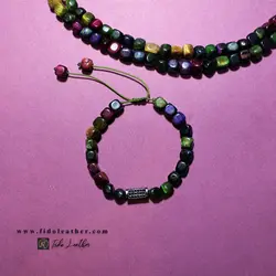 ست چشم ببر مولتی کالر+ مدال عقیق سیاه+ مهره ی سواروسکی