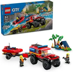 لگو سری سیتی مدل کامیون آتش نشانی 4x4 با قایق نجات 60412 - LEGO City 4x4 Fire Truck with Rescue Boat 60412