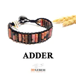 خرید و قیمت دستبند سنگی رودونیت اصل استوانه ای با بافت چرمی