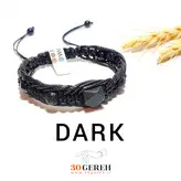 دستبند سنگی اصل معدنی یشم عقیق لاوا با بافت چرمی مشکی