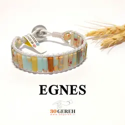 دستبند سنگی استوانه ای جاسپر رسوبی و آمازونیت اصل تراش لوله ای