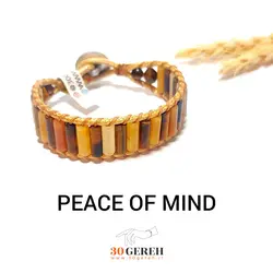 دستبند سنگی اصل استوانه ای چشم ببر و کلسیت بافت چرم و دکمه