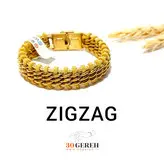 دستبند چرم طبیعی و زنجیر کارتیر استیل ترکیبی زیگزاگ در سی گره