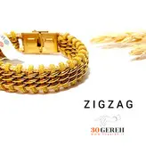 دستبند چرم طبیعی و زنجیر کارتیر استیل ترکیبی زیگزاگ در سی گره