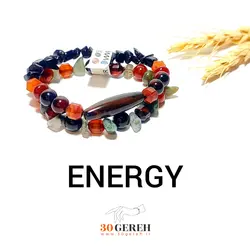 دستبند دو ردیفه سنگی اصل معدنی عقیق با پلاک سنگ