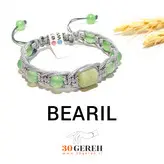 دستبند سنگی اصل یشم کانادا و آونتورین معدنی با بافت چرمی