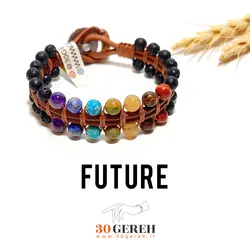 دستبند سنگی و چرم هفت چاکرای اصل دو طرفه بافت خاص