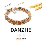 دستبند سنگی اصل و اورجینال جاسپر و عقیق خزه ای با بافت چرمی دانژه