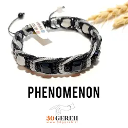 دستبند سنگ و چرم پدیده تورمالین سیاه و کریستال کوارتز اصل