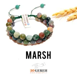 دستبند سنگی دو ردیفه عقیق خزه ای اصل و معدنی