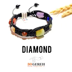 دستبند هفت چاکرای سنگی اصل و اورجینال 4 تراش خاص بافت چرمی دستبند الماس دیاموند