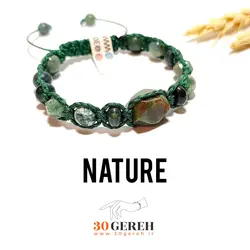 دستبند سنگی با سنگ عقیق خزه ای درجه یک سه تراش چند وجهی گرد تراش استار دستبند طبیعت