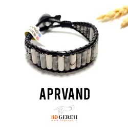 دستبند سنگی جاسپر پیکاسو اصل تراش لوله ای با چرم طبیعی درجه یک دستبند اپروند