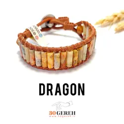 دستبند سنگی اژدهای سال 1403 دستبند سنگ لوله ای جاسپر معدنی و چرم طبیعی