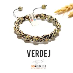 دستبند سنگی جاسپر دالمتیان بلدرچین تراش استار بافت چرمی خاص گیس بافت