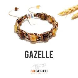 دستبند سنگی اصل و چرم بافت خاص سیترین درجه یک و چشم ببر تراش مکعب جواهری دستبند غزال