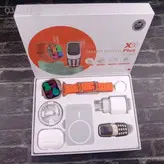 پک ساعت هوشمند X8 PLUS UINQE COMBINATION همراه با موبایل و ایرپاد و پاور بانک دارای شارژر وایرلس و شارژر و کابل