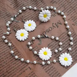 ست کامل گل بابونه استیل رنگ ثابت قابل تنظیم سایز گوشواره گردنبند دستبند بدلیجات زیورالات اکسسوری هنری دستساز صنایع دستی