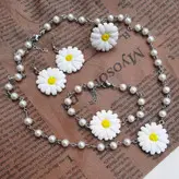 ست کامل گل بابونه استیل رنگ ثابت قابل تنظیم سایز گوشواره گردنبند دستبند بدلیجات زیورالات اکسسوری هنری دستساز صنایع دستی