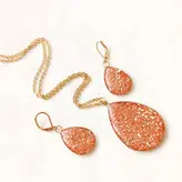 ست ‌کامل اشک رزگلد زیورآلات طلایی استیل و برنج انگشتر دستبند گوشواره گردنبند بدلیجات دستساز اکسسوری