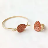 ست ‌کامل اشک رزگلد زیورآلات طلایی استیل و برنج انگشتر دستبند گوشواره گردنبند بدلیجات دستساز اکسسوری