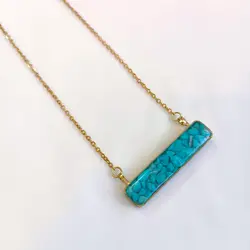 گردنبند سنگ فیروزه اصل زنجیر استیل رنگ ثابت ضدحساسیت رومانتویی بدلیجات زیورالات اکسسوری صنایع دستی