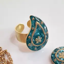 انگشتر بتوجقه سنگ صدف طبیعی اصل طراحی زیورآلات بدلیجات دستساز رنگ ثابت برنجی صنایع دستی اکسسوری