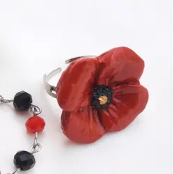 انگشتر گل شقایق قابل تنظیم سایز نشکن دستساز بدلیجات زیورآلات دستساز اکسسوری