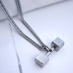 گردنبند بدنسازی دمبل نقره ای همراه زنجیر