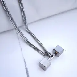 گردنبند بدنسازی دمبل نقره ای همراه زنجیر