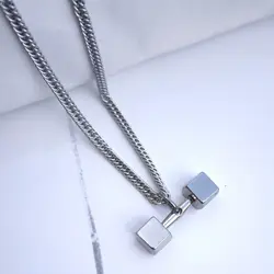 گردنبند بدنسازی دمبل نقره ای همراه زنجیر