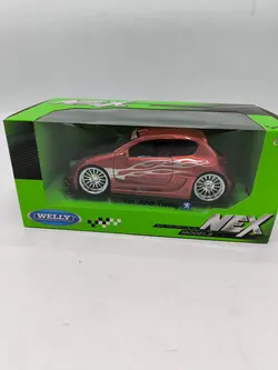 ماکت فلزی ماشین اسباب بازی پژو 206 تیونینگ شده (PEUGEOT 206 TUNING) بزرگ 1:24 ساخت WELLY قرمز (کاپوت کربنی)