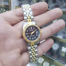 ساعت زنانه رولکس تقویم دار رنگ ثابت استیل ضد اب ارسال رایگان