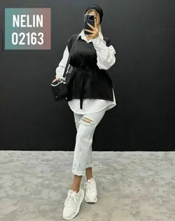 بمب شب عید وست شومیز ساده مشکی 😍برند معروف نلین✅جنس رویه مازراتی و زیری پوپلین
