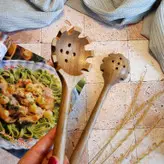 چنگال پاستا و ماکارونی چوبی دستساز بارلی مدل ژیکان 27 سانتی چوب گردو کد bar0286