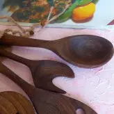 ست کفگیر ملاقه چوبی دستساز بارلی ویژه جهیزیه عروس 5 تکه کاوردار چوب گردو 25 سانتی کد bar0027
