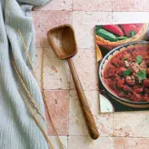 قاشق و کفگیر چوبی دستساز بارلی ست دوتایی دسته بلند کد bar0232 چوب گردو 30 سانتی