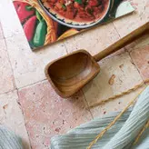 قاشق و کفگیر چوبی دستساز بارلی ست دوتایی دسته بلند کد bar0232 چوب گردو 30 سانتی