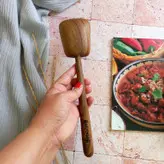 قاشق و کفگیر چوبی دستساز بارلی ست دوتایی دسته بلند کد bar0232 چوب گردو 30 سانتی