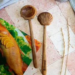 قاشق آجیل/ ملاقه چوبی دستساز بارلی مدل منحنی چوب افرا 27 سانتی کد bar0166