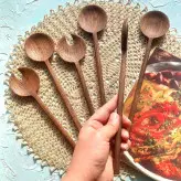 قاشق سالادخوری چوبی دستساز بارلی(ست 2 تایی) کد bar0240 چوب گردو 25 سانتی